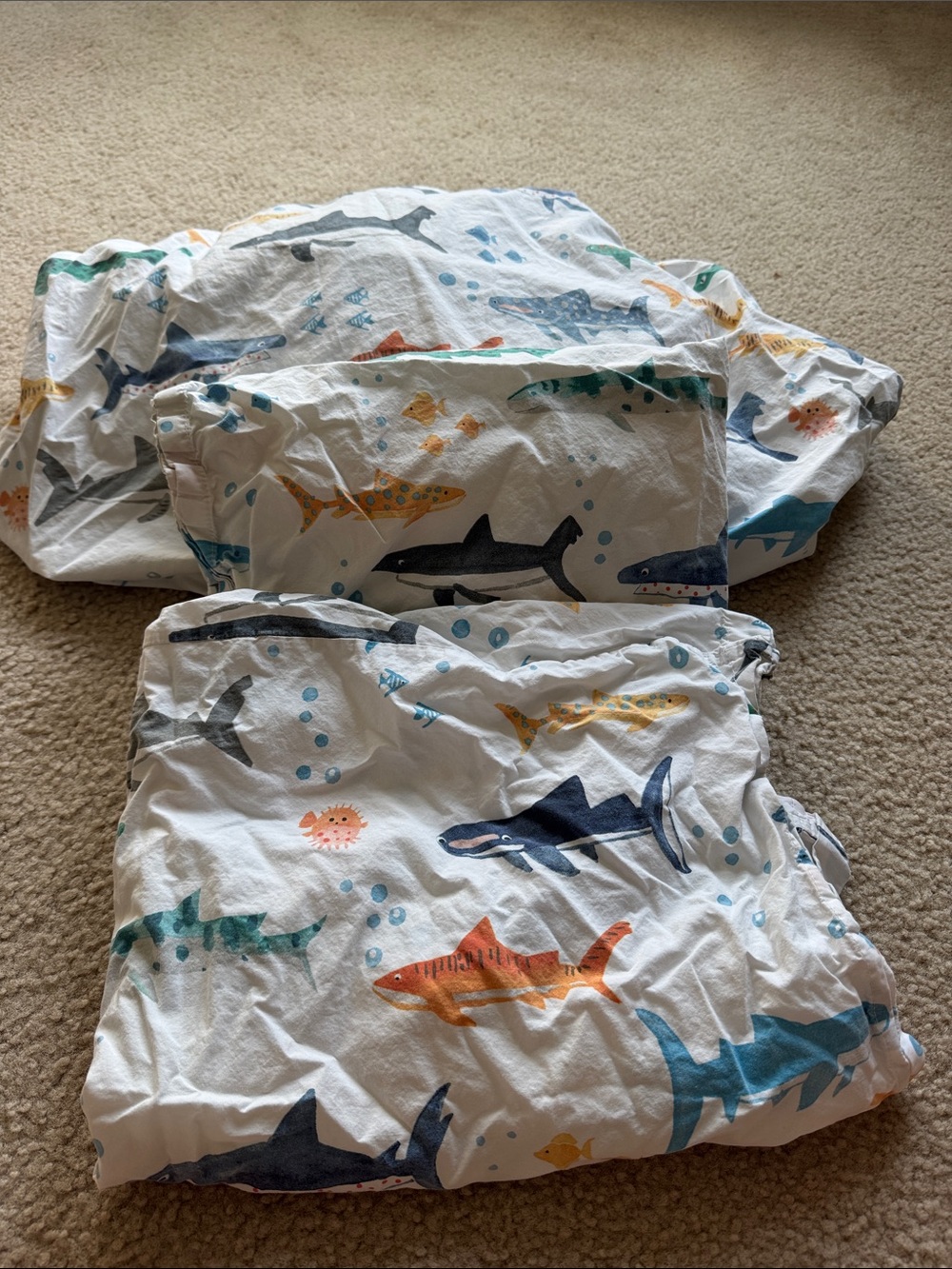 Land of Nod (now Crate & Kids) Shark Full Size Fitted Sheet and 2 Pillowcases